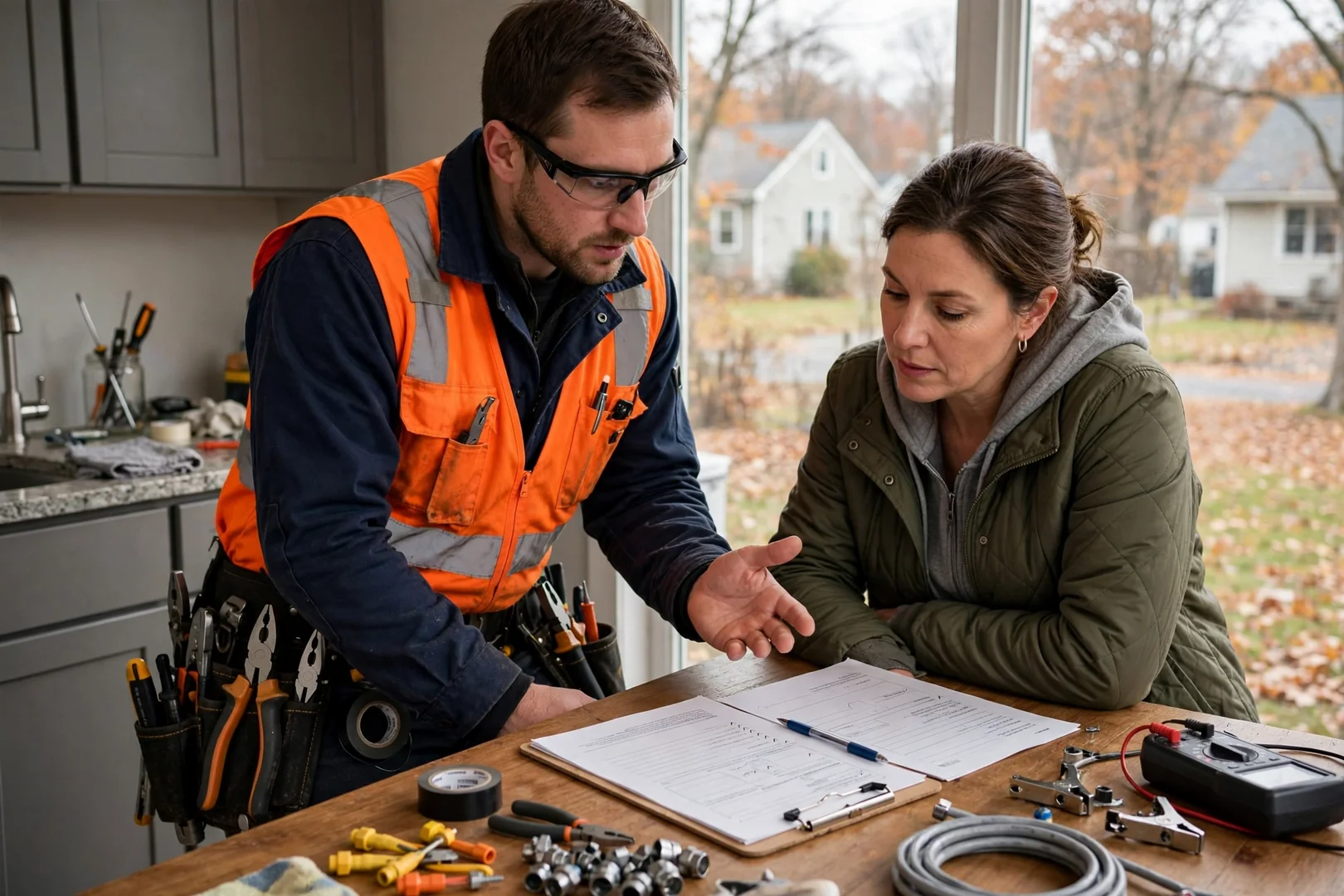 Written estimate reviewed with a homeowner at a kitchen table in Centereach