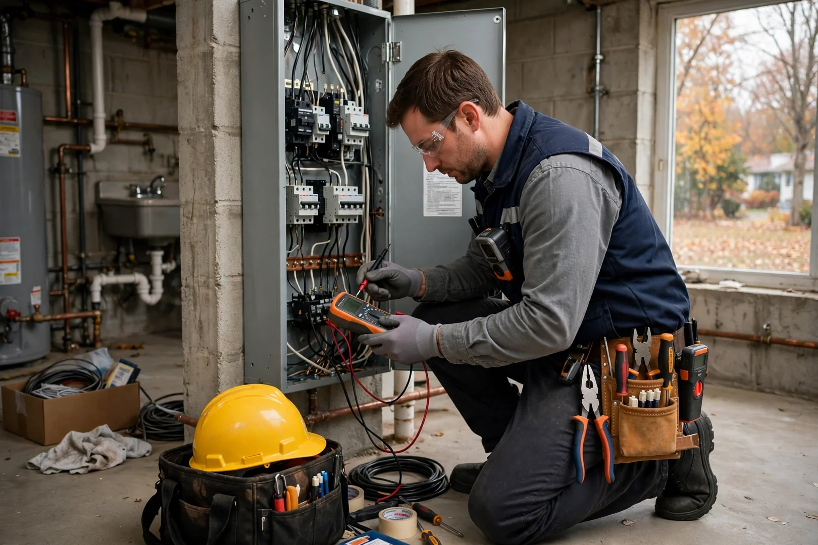 Electrician mounting a fan rated brace box before installing a ceiling fan in a Centereach home
