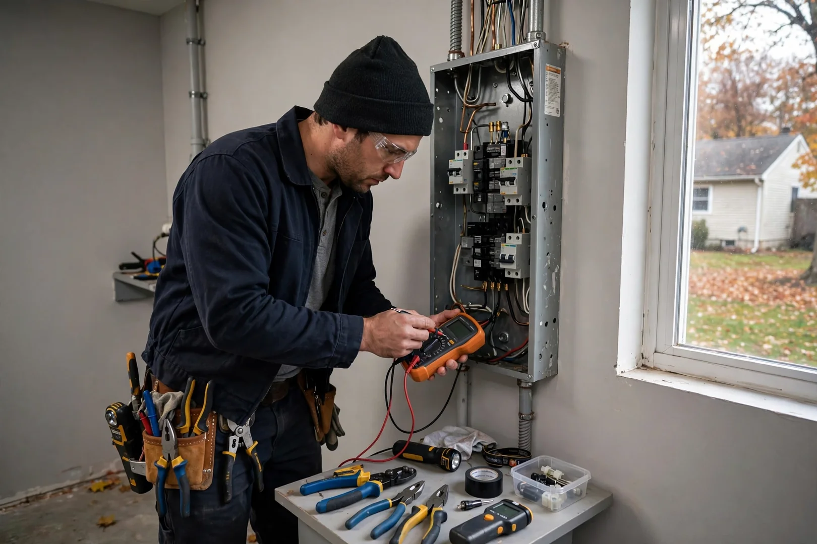 Trained electrician torquing breaker terminals to specification inside a Centereach home panel