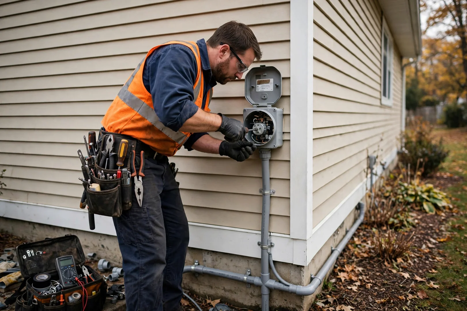 Meter socket and exterior service conduit repaired on a Centereach ranch style home