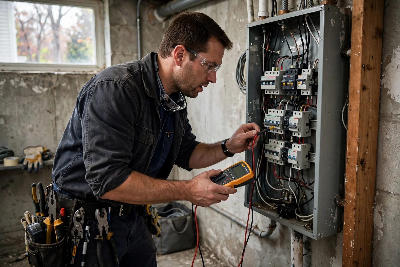 Electrician labeling breakers inside a newly upgraded home electrical panel
