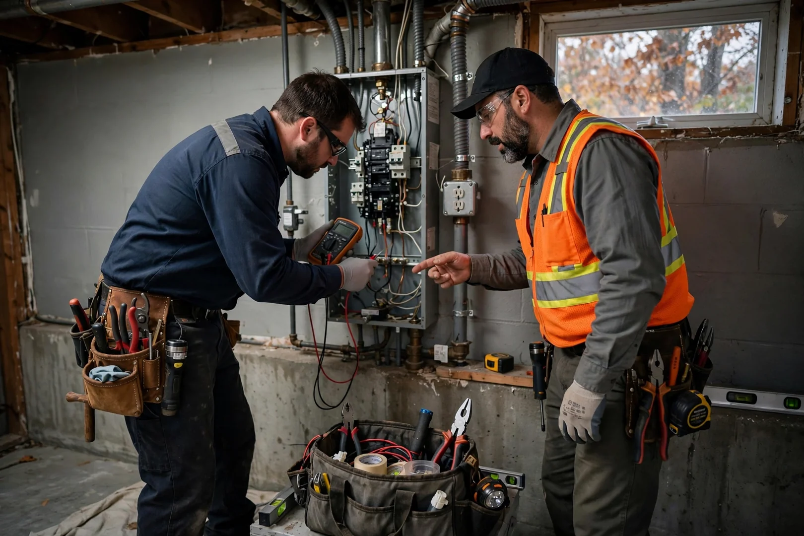 Electrician labeling breaker positions inside a newly installed residential load center panel