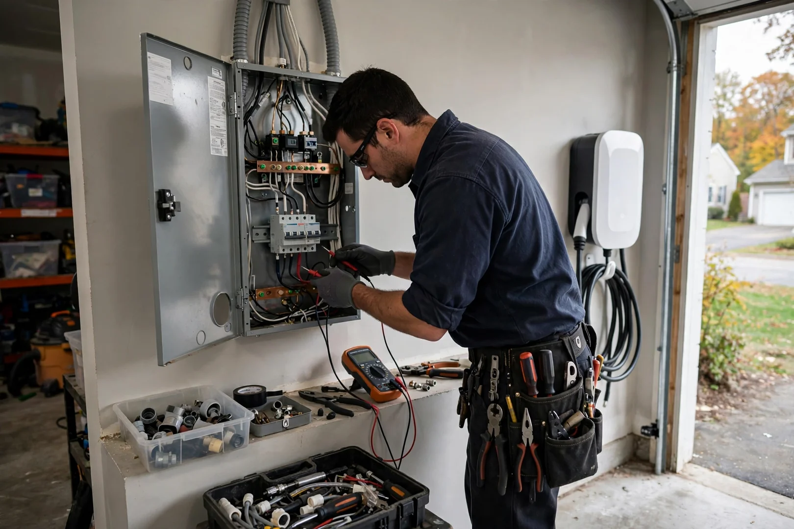 Subpanel feeding a garage EV charger circuit after a Centereach service upgrade