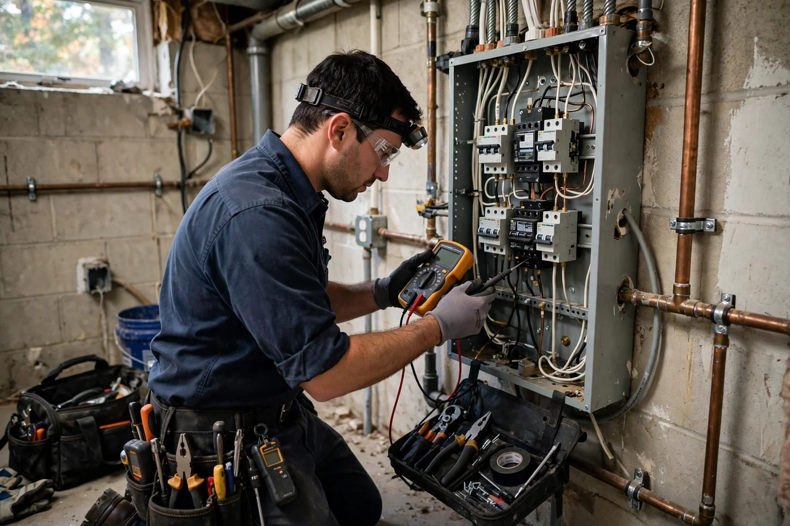 Service van parked outside a Centereach home during an electrical panel visit