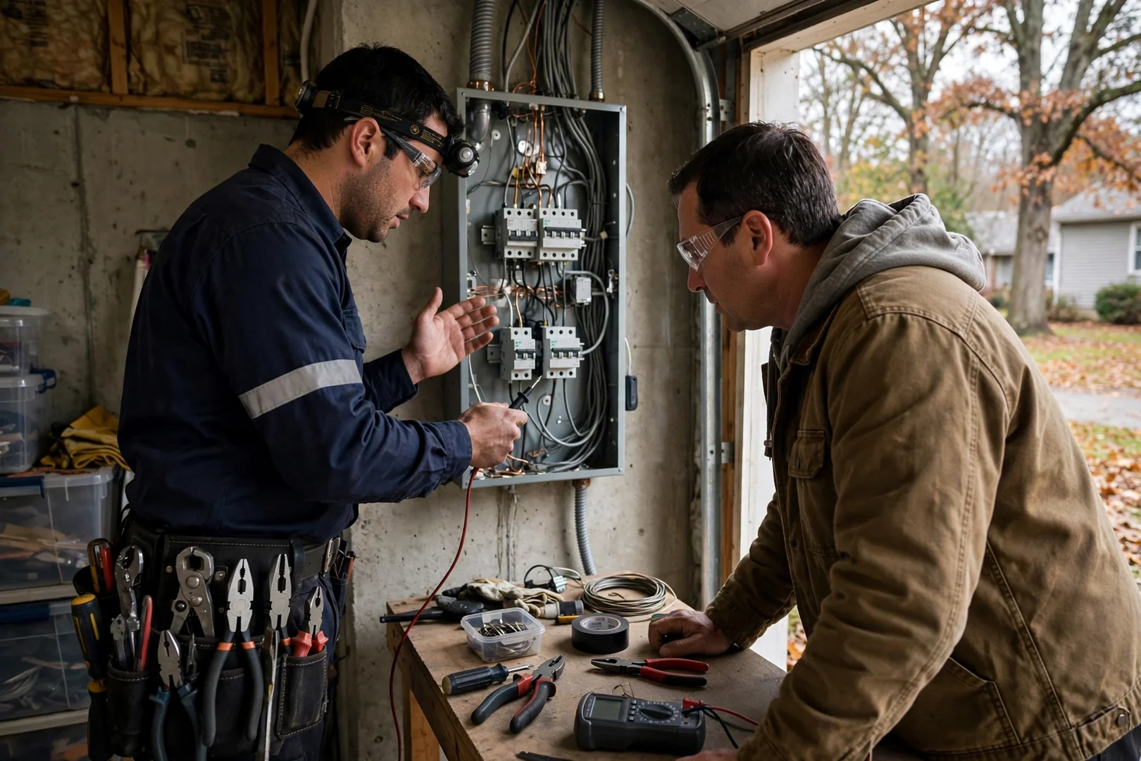 Trained electrician using thermal imaging to inspect panel connections in a Centereach home