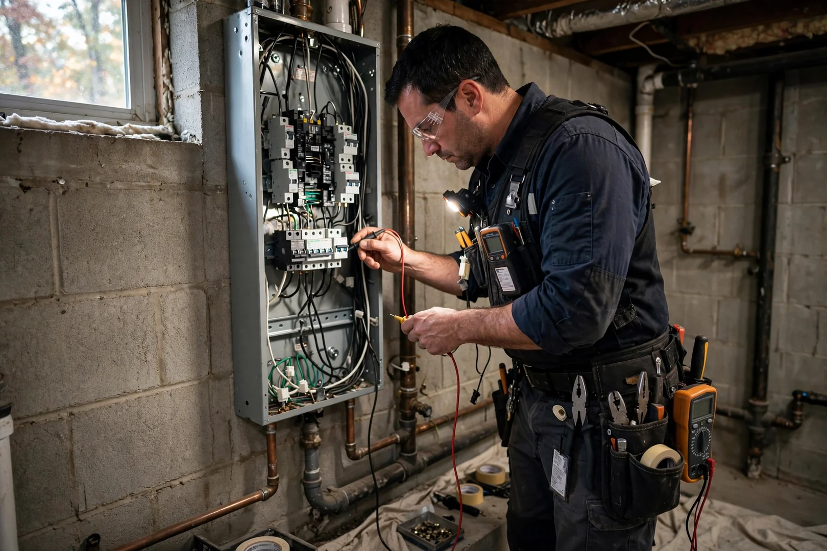 Electrician wiring a new grounded receptacle into a wall box in a Centereach home