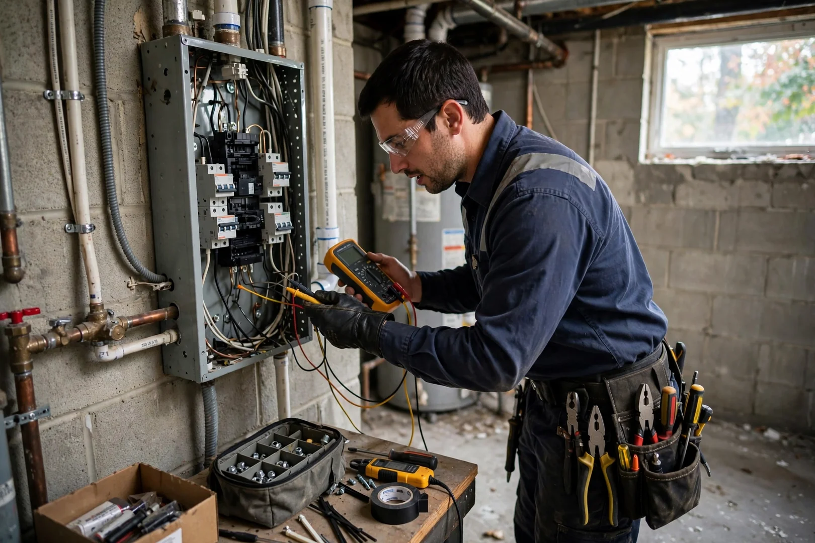 Electrician mounting a tamper-resistant receptacle into a new wall box in a Centereach home