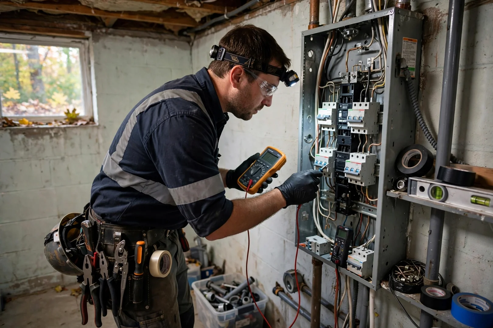 Trained electrician torque-checking receptacle terminations during an outlet installation service call