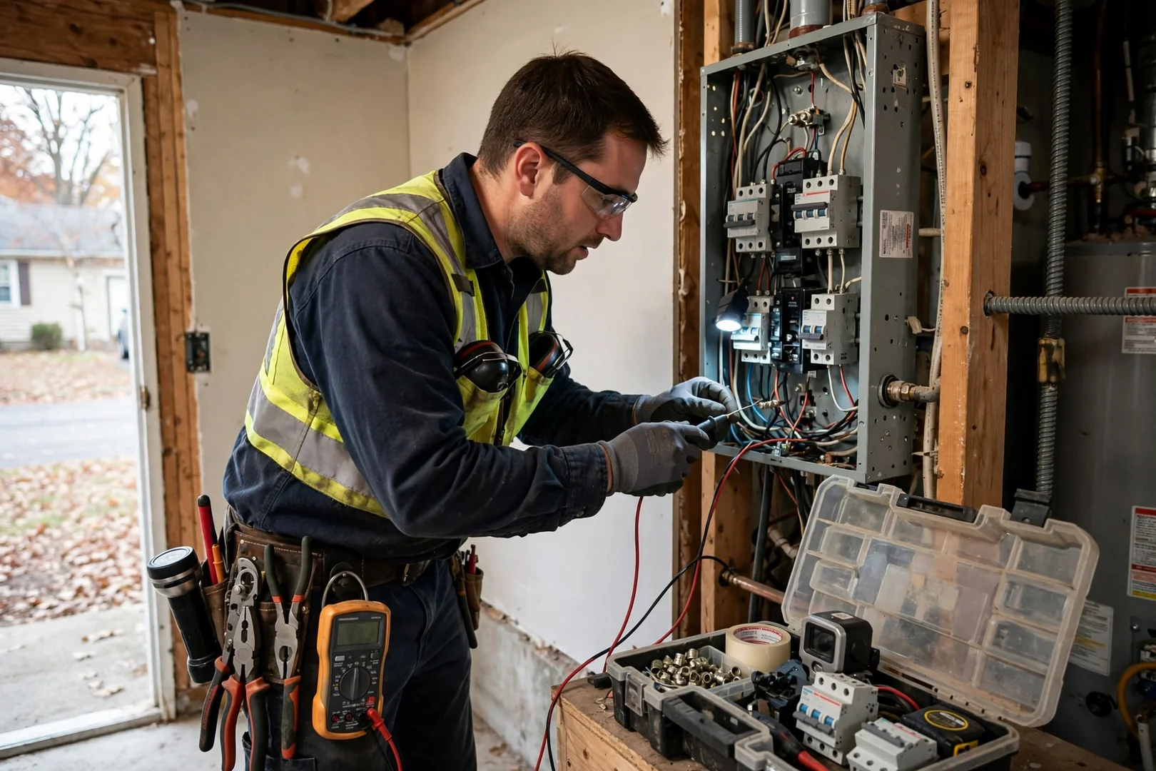 Damaged appliance control board and open electrical panel showing surge damage in a Centereach home