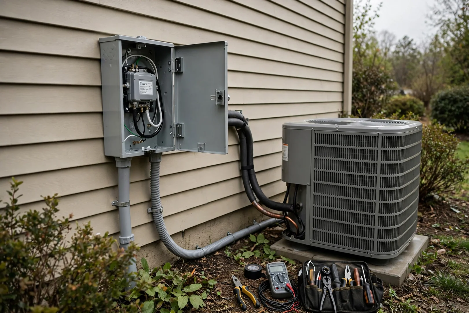 Point-of-use surge protection wired for an outdoor HVAC condenser disconnect